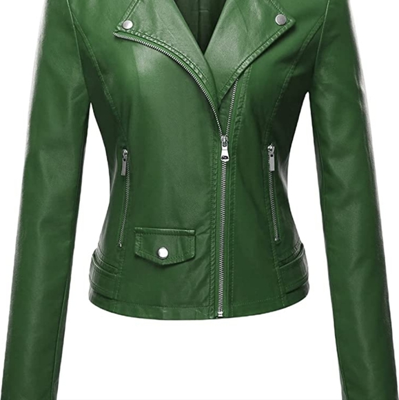 Women's Faux Leather Moto Biker Short Jacket - Picture 1 of 6